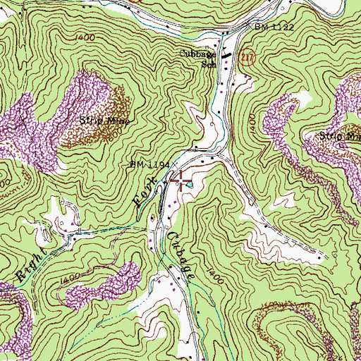 Topographic Map of Right Fork Cubage Creek, KY