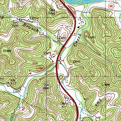 Topographic Map of Right Fork Georges Creek, KY