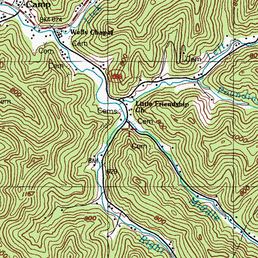 Topographic Map of Right Fork Greasy Creek, KY