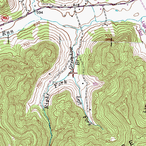 Topographic Map of Right Fork Greenhow Branch, KY