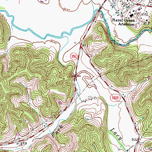 Topographic Map of Right Fork Lacey Creek, KY