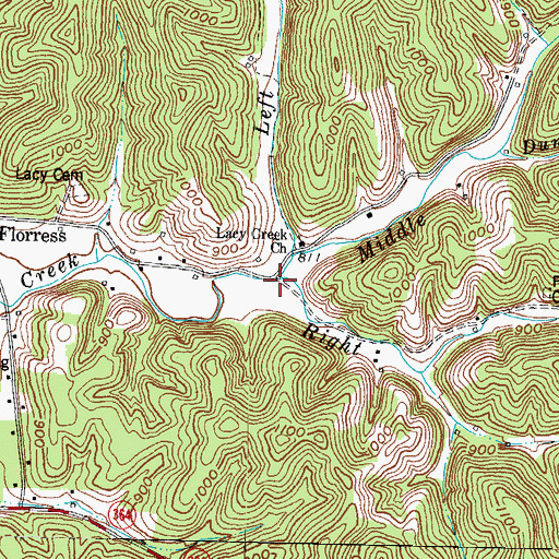 Topographic Map of Right Fork Lacy Creek, KY