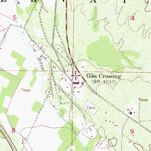 Topographic Map of Gila Crossing, AZ