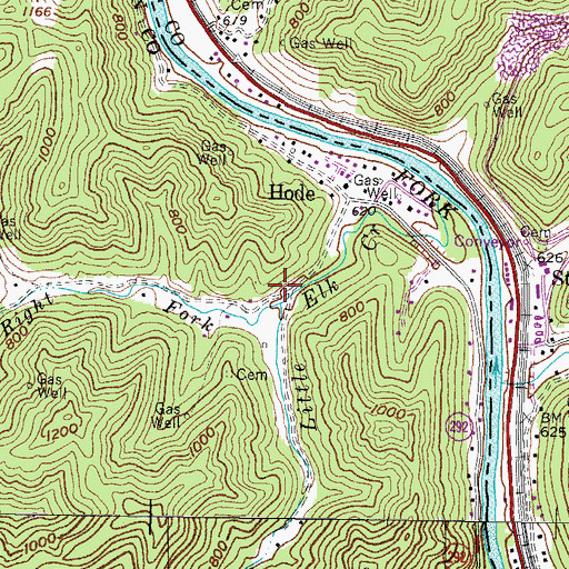 Topographic Map of Right Fork Little Elk Creek, KY