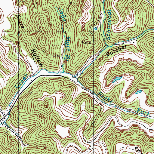 Topographic Map of Right Fork Miller Creek, KY