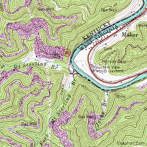Topographic Map of Right Fork Mount Sterling Branch, KY