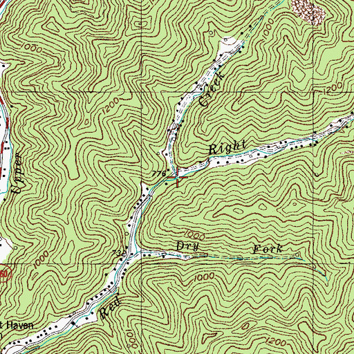Topographic Map of Right Fork Red Creek, KY