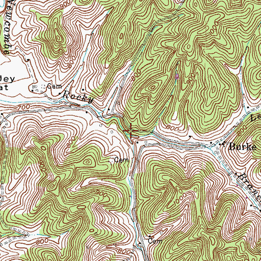 Topographic Map of Right Fork Rocky Branch, KY