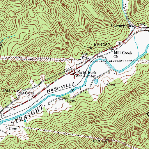 Topographic Map of Right Fork School Center, KY