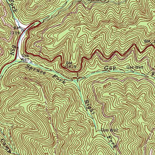 Topographic Map of Right Fork Spruce Fork, KY