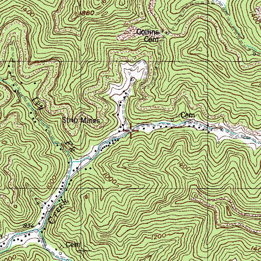 Topographic Map of Right Fork Upper Chloe Creek, KY