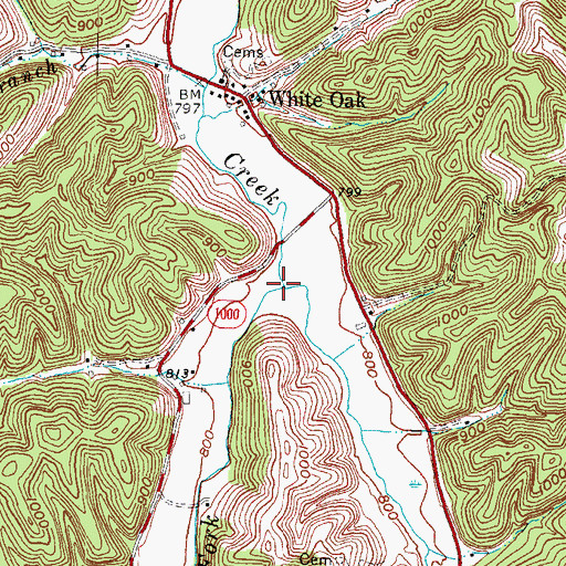Topographic Map of Right Fork White Oak Creek, KY