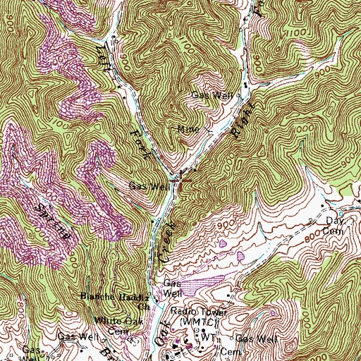 Topographic Map of Right Fork White Oak Creek, KY