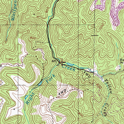 Topographic Map of Right Fork Yellow Creek, KY