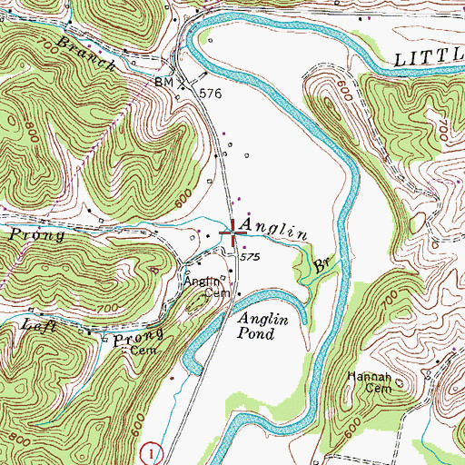 Topographic Map of Right Prong Anglin Branch, KY