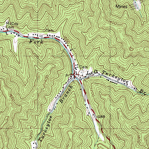 Topographic Map of Right Turkeytoe Branch, KY