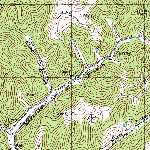 Topographic Map of Risner Cemetery, KY