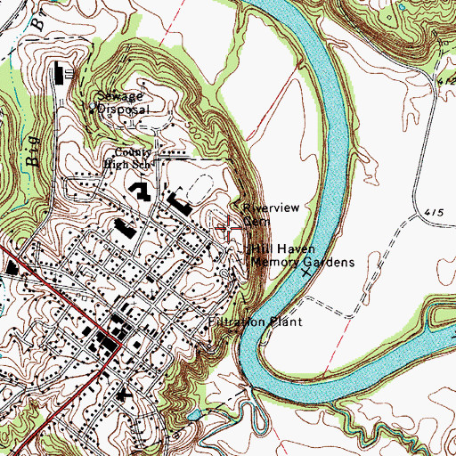 Topographic Map of Riverside Cemetery, KY