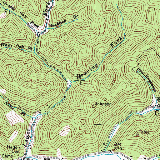 Topographic Map of Roaring Fork, KY