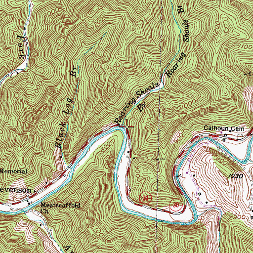 Topographic Map of Roaring Shoals Branch, KY
