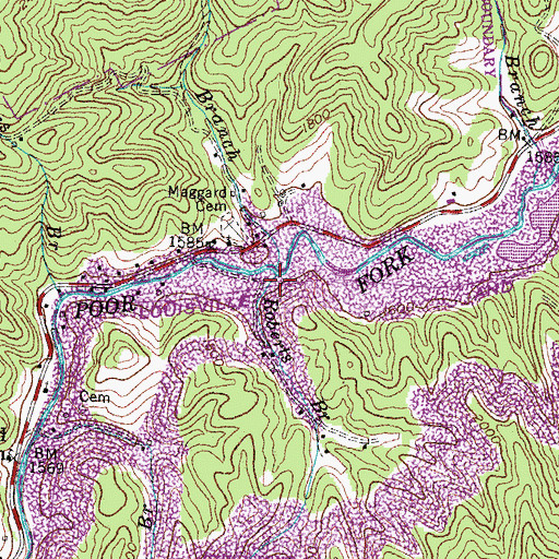 Topographic Map of Roberts Branch, KY