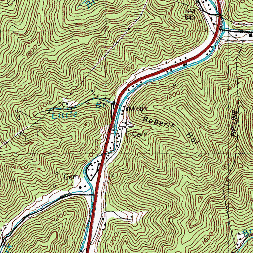 Topographic Map of Roberts Hollow, KY