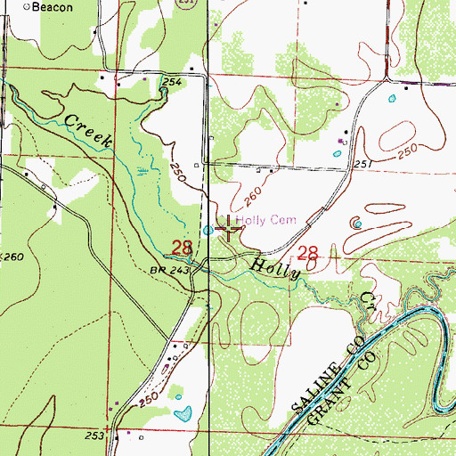 Topographic Map of Holly Cemetery, AR