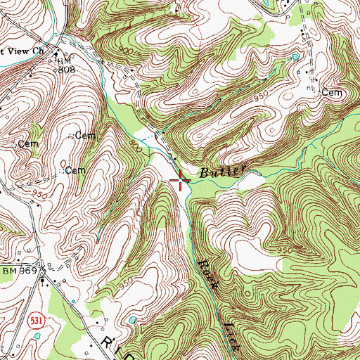 Topographic Map of Rock Lick Branch, KY
