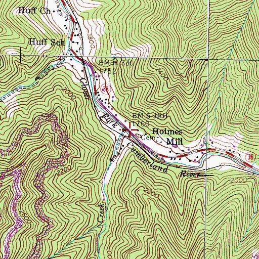 Topographic Map of Rockhouse Creek, KY