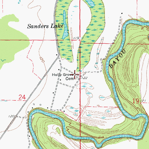 Topographic Map of Holly Grove Cemetery, AR