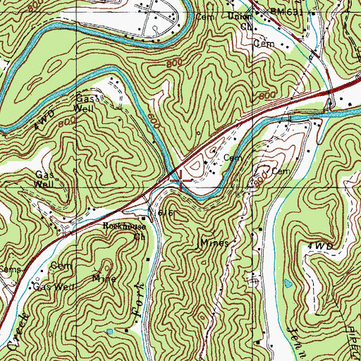 Topographic Map of Rockhouse Creek, KY