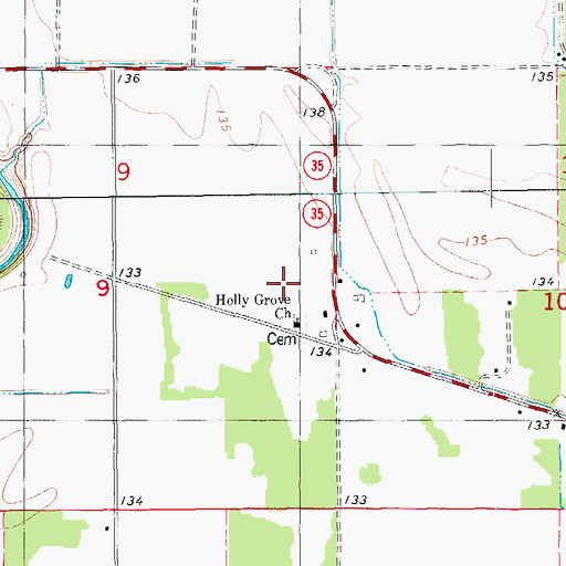 Topographic Map of Holly Grove Cemetery, AR