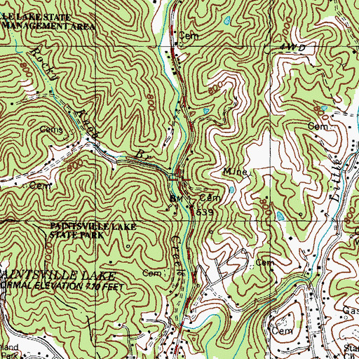Topographic Map of Rocky Knob Branch, KY