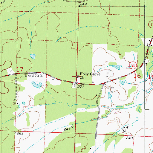 Topographic Map of Holly Grove Church, AR