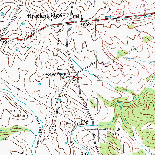 Topographic Map of Rocky Spring Cemetery, KY