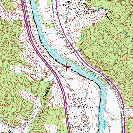 Topographic Map of Roe Creek, KY