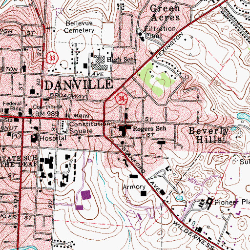 Topographic Map of Jennie Rogers Elementary School, KY