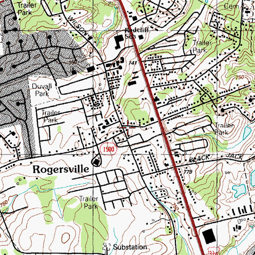 Topographic Map of Rogersville, KY