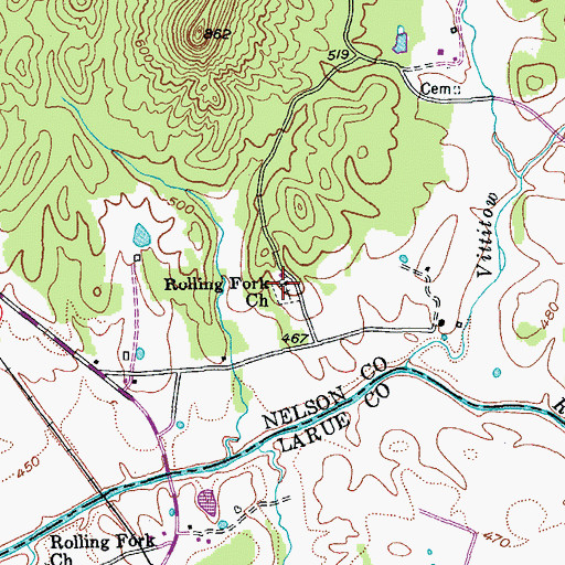 Topographic Map of Rolling Fork Baptist Church, KY