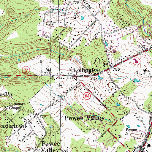 Topographic Map of Rollington, KY