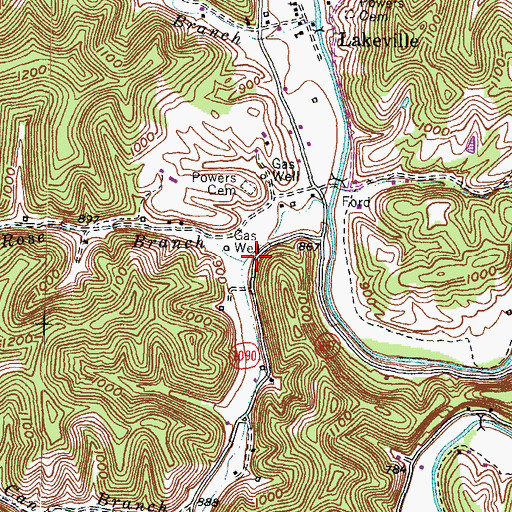 Topographic Map of Rose Branch, KY