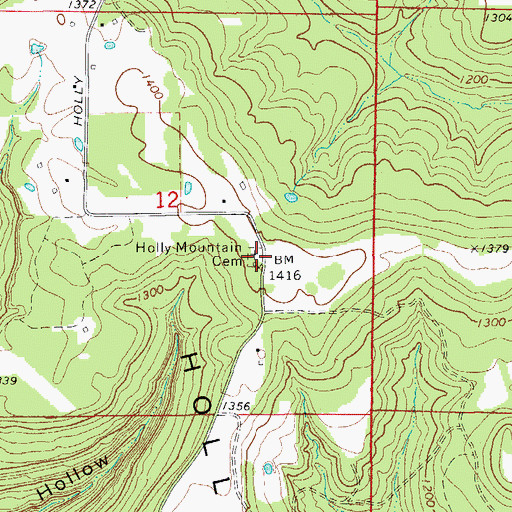 Topographic Map of Holly Mountain Cemetery, AR