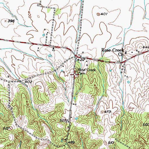 Topographic Map of Rose Creek Cemetery, KY