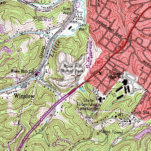 Topographic Map of Rose Hill Burial Park, KY