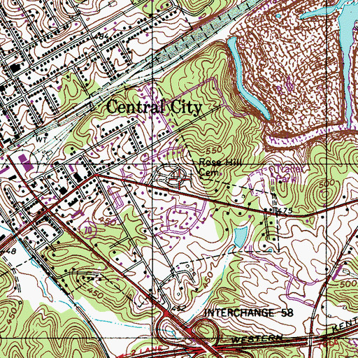 Topographic Map of Rose Hill Cemetery, KY