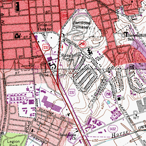 Topographic Map of Rose Hill Cemetery, KY