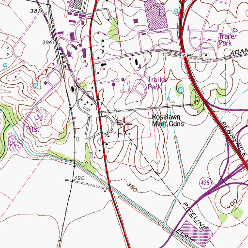 Topographic Map of Roselawn Memorial Gardens, KY