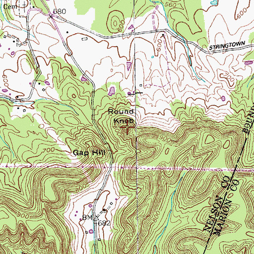 Topographic Map of Round Knob, KY