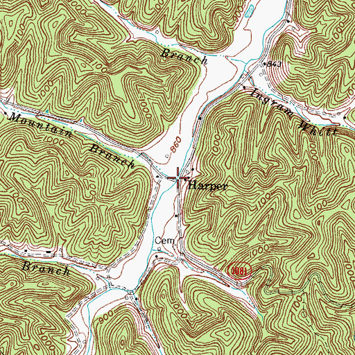 Topographic Map of Round Mountain Branch, KY