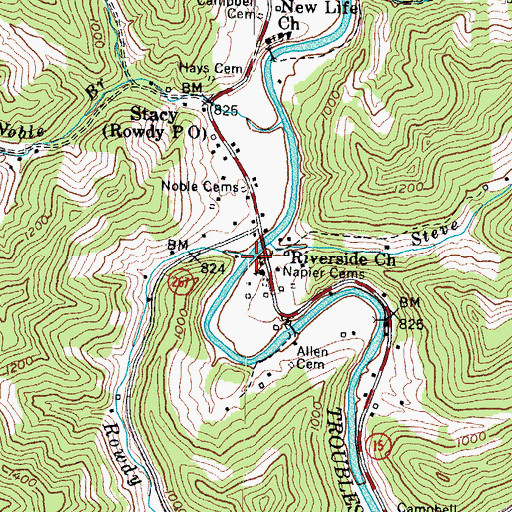 Topographic Map of Rowdy Branch, KY